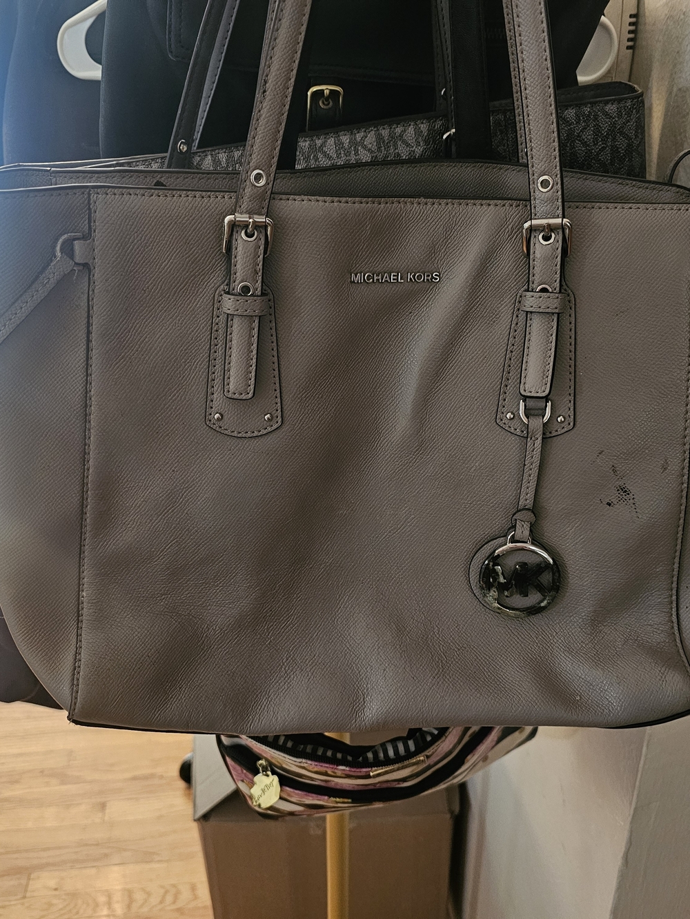 Michael Kors Gray Leather Tote Bag